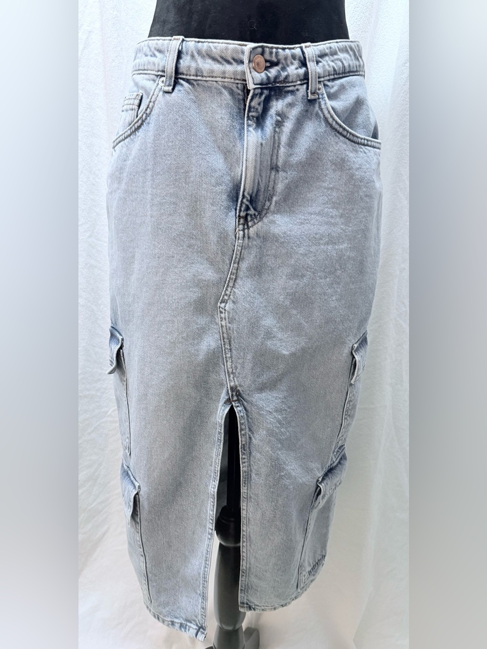 ONLY Light Blue Denim Cargo Skirt with Contrast Stitching